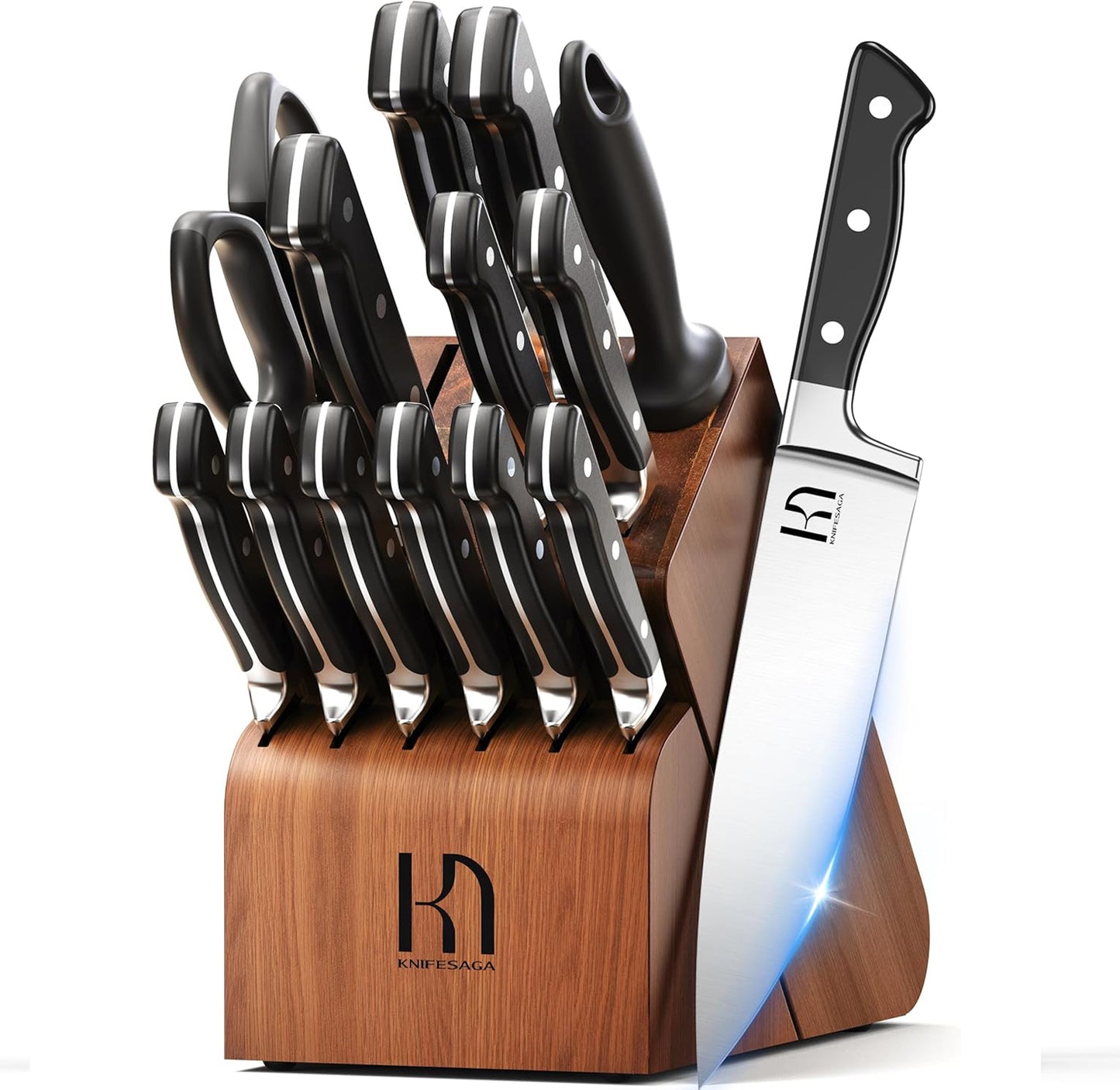 Knifesaga Knife Set, 15 Pcs Kitchen Knife Block Set, Enduring Razor-Sharp Japanese High Carbon Stainless Steel Chef Knife Set