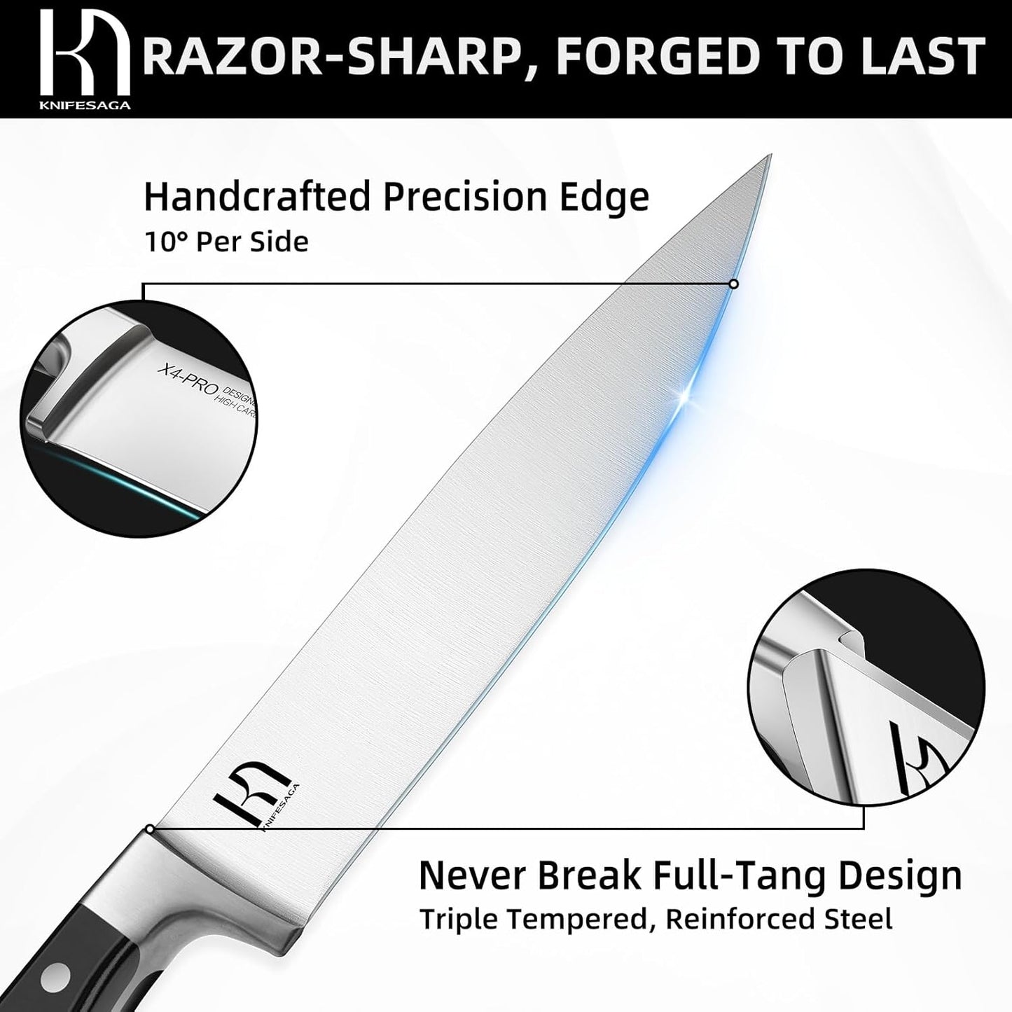 Knifesaga Knife Set, 15 Pcs Kitchen Knife Block Set, Enduring Razor-Sharp Japanese High Carbon Stainless Steel Chef Knife Set