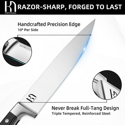 Knifesaga Knife Set, 15 Pcs Kitchen Knife Block Set, Enduring Razor-Sharp Japanese High Carbon Stainless Steel Chef Knife Set