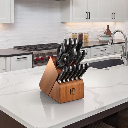 Knifesaga Knife Set, 15 Pcs Kitchen Knife Block Set, Enduring Razor-Sharp Japanese High Carbon Stainless Steel Chef Knife Set