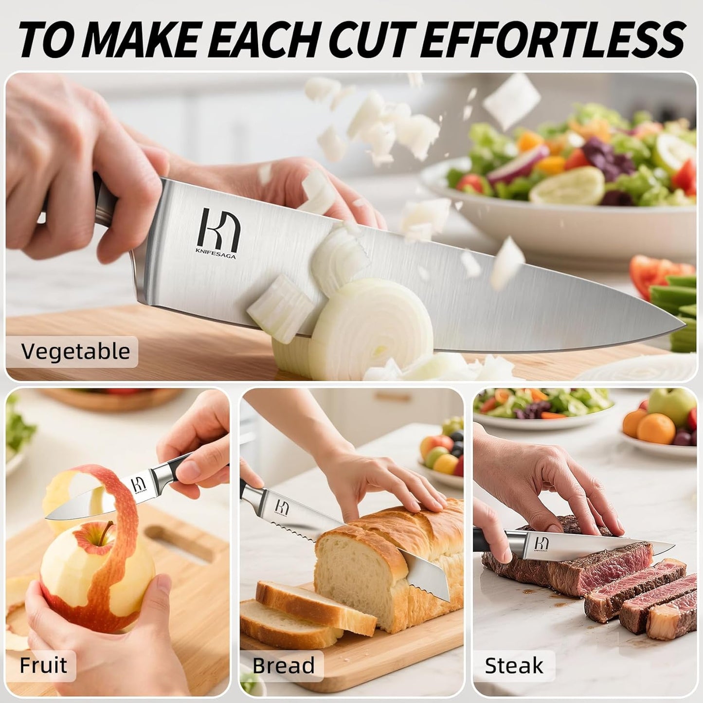 Knifesaga Premium Knife Set 15 Pcs Quality Kitchen Knife Set with Block, Japanese High Carbon Stainless Steel Razor Sharp Knife Block Set