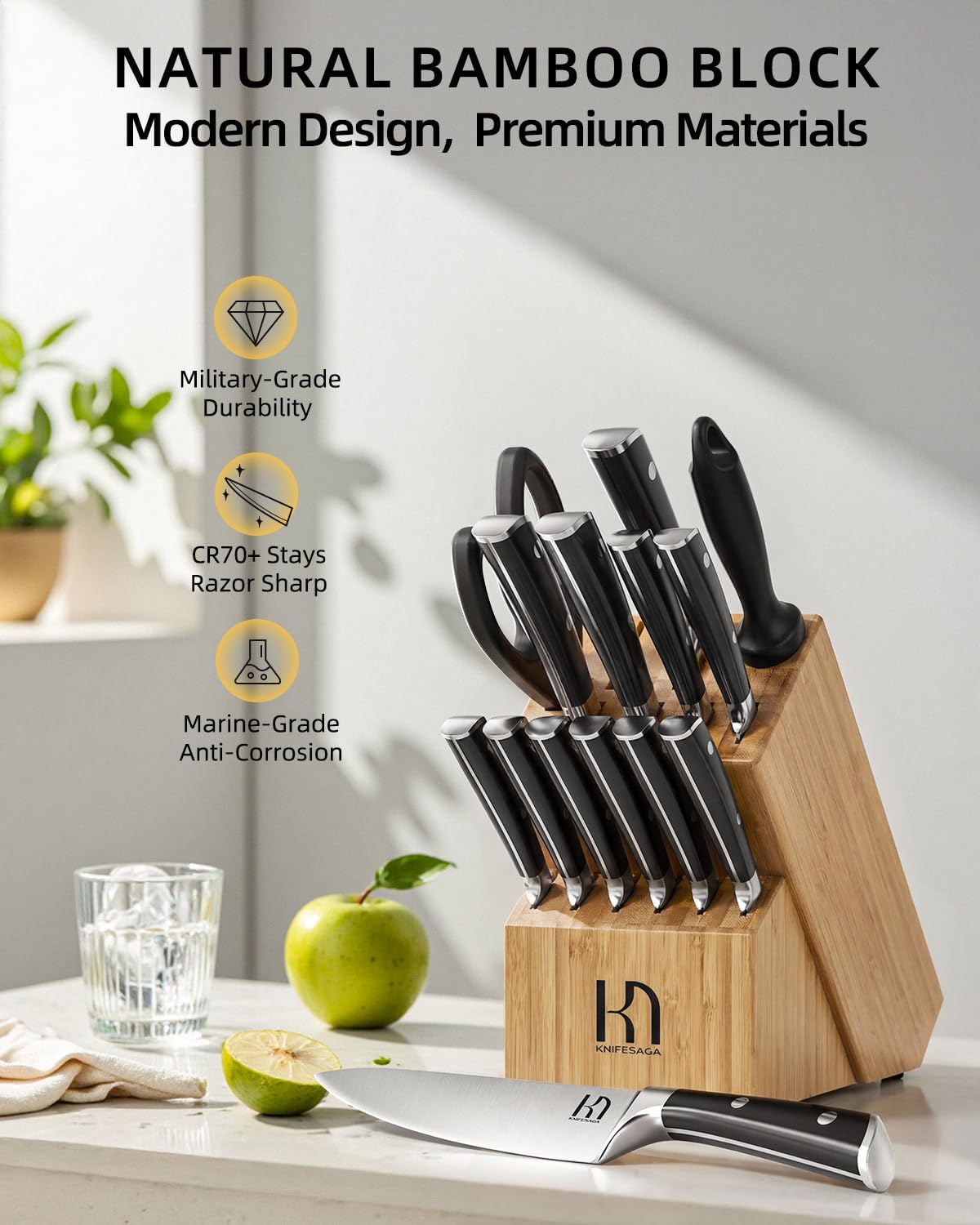 X3 Pro 15-Piece Knife Set with Full-Tang Handles – KnifeSaga