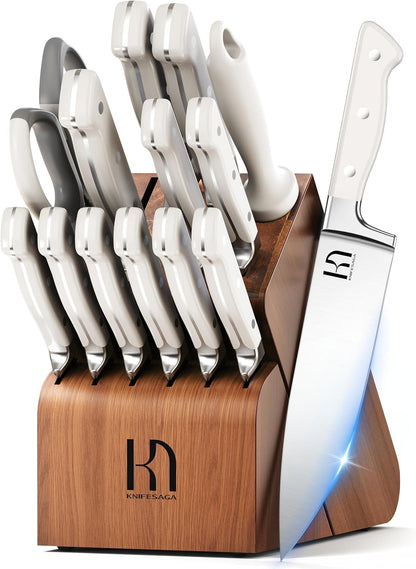 Knifesaga Knife Set, 15 Pcs Kitchen Knife Block Set, Enduring Razor-Sharp Japanese High Carbon Stainless Steel Chef Knife Set