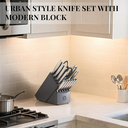 Knifesaga Knife Set Premium, Japanese 14 PCS Kitchen Knife Set with Block and Built-in Sharpener High Carbon Stainless Steel, Ultra Sharp Knife Block Set for Kitchen
