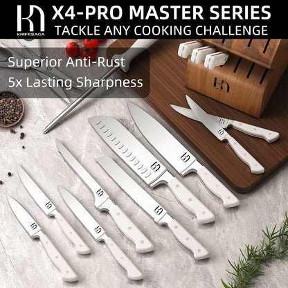 Knifesaga Knife Set, 15 Pcs Kitchen Knife Block Set, Enduring Razor-Sharp Japanese High Carbon Stainless Steel Chef Knife Set
