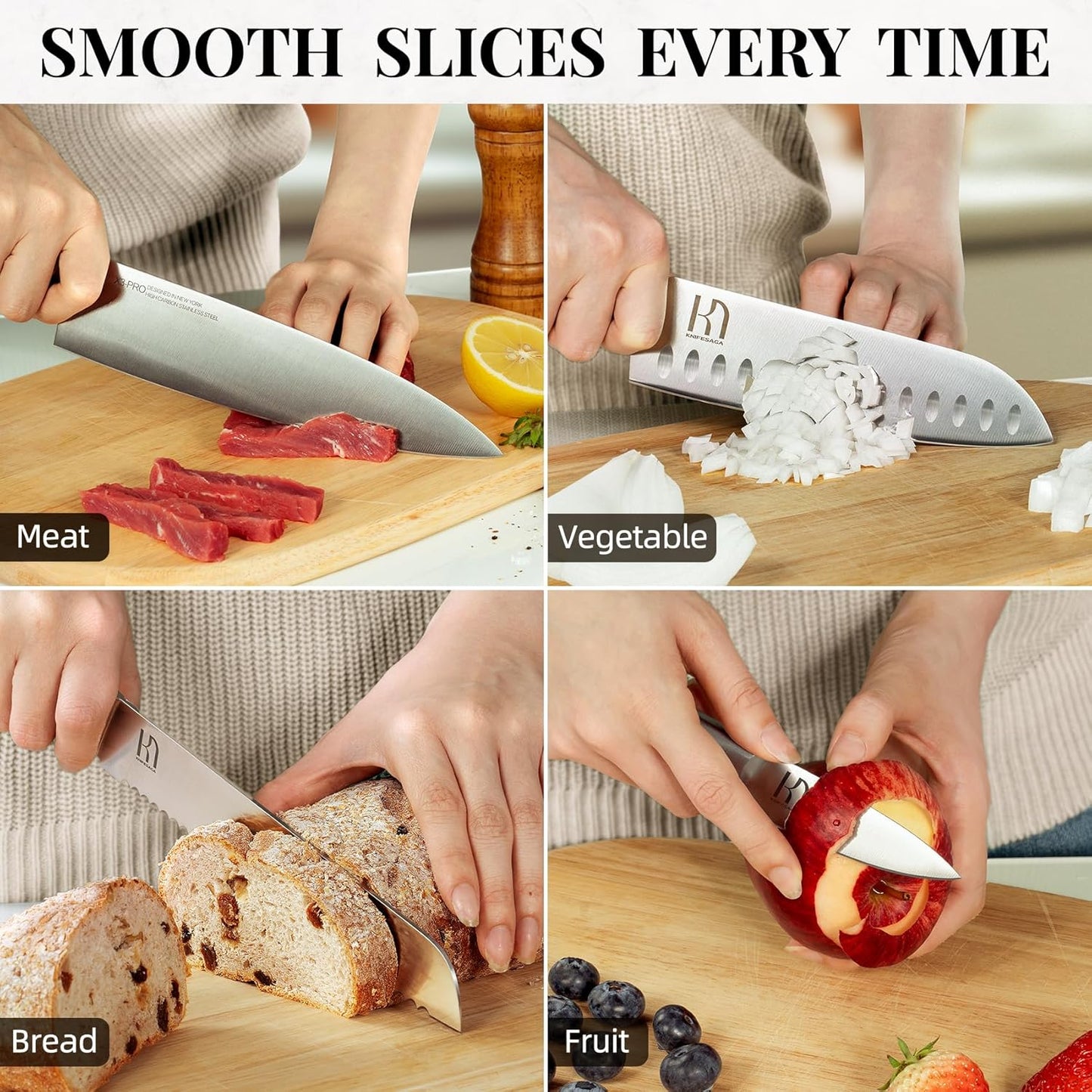 Knifesaga Knife Set Premium, Japanese 14 PCS Kitchen Knife Set with Block and Built-in Sharpener High Carbon Stainless Steel, Ultra Sharp Knife Block Set for Kitchen