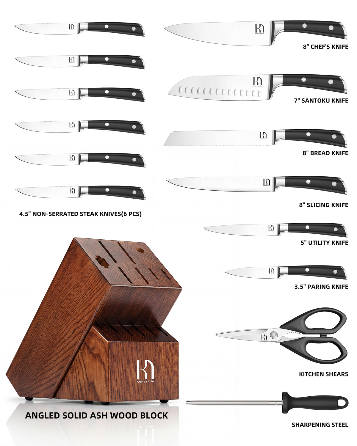 X3 Pro 15-Piece Knife Set with Full-Tang Handles