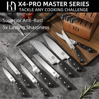 Knifesaga Knife Set, 15 Pcs Kitchen Knife Block Set, Enduring Razor-Sharp Japanese High Carbon Stainless Steel Chef Knife Set