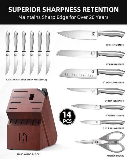 14 Pcs Japanese High Carbon Stainless Steel Knives Set for Kitchen