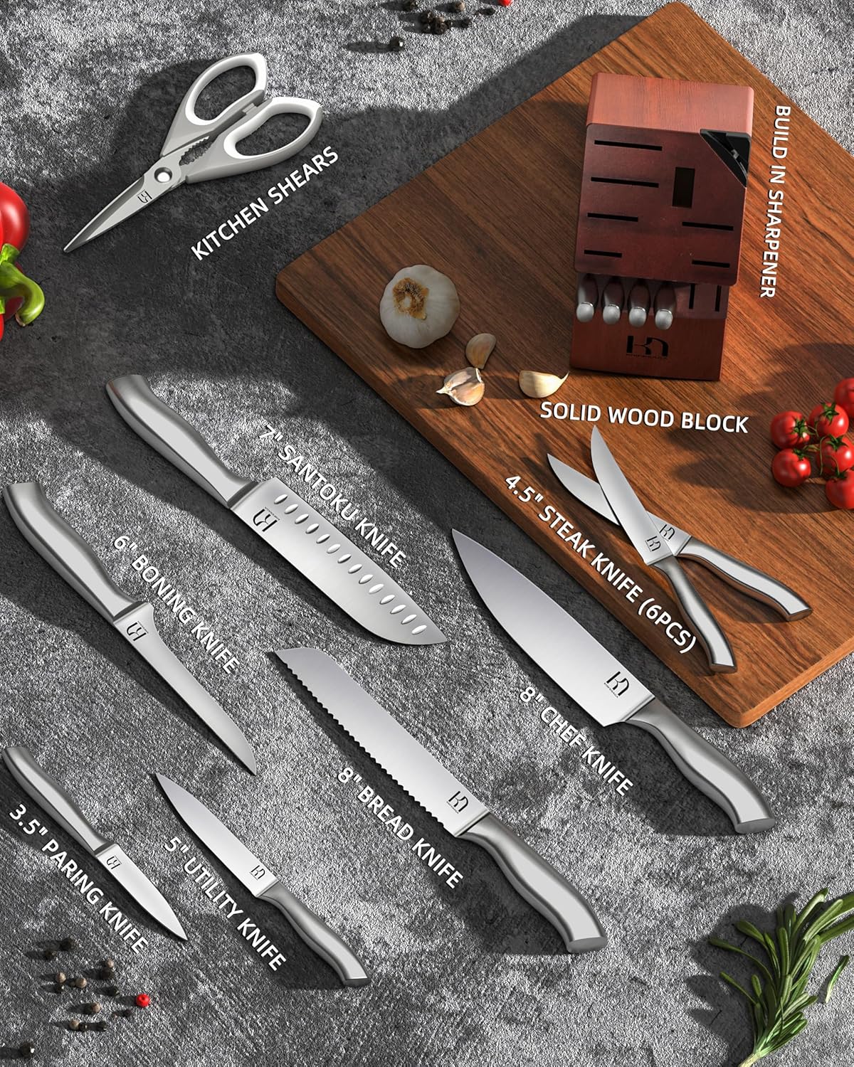 14 Pcs Japanese High Carbon Stainless Steel Knives Set for Kitchen