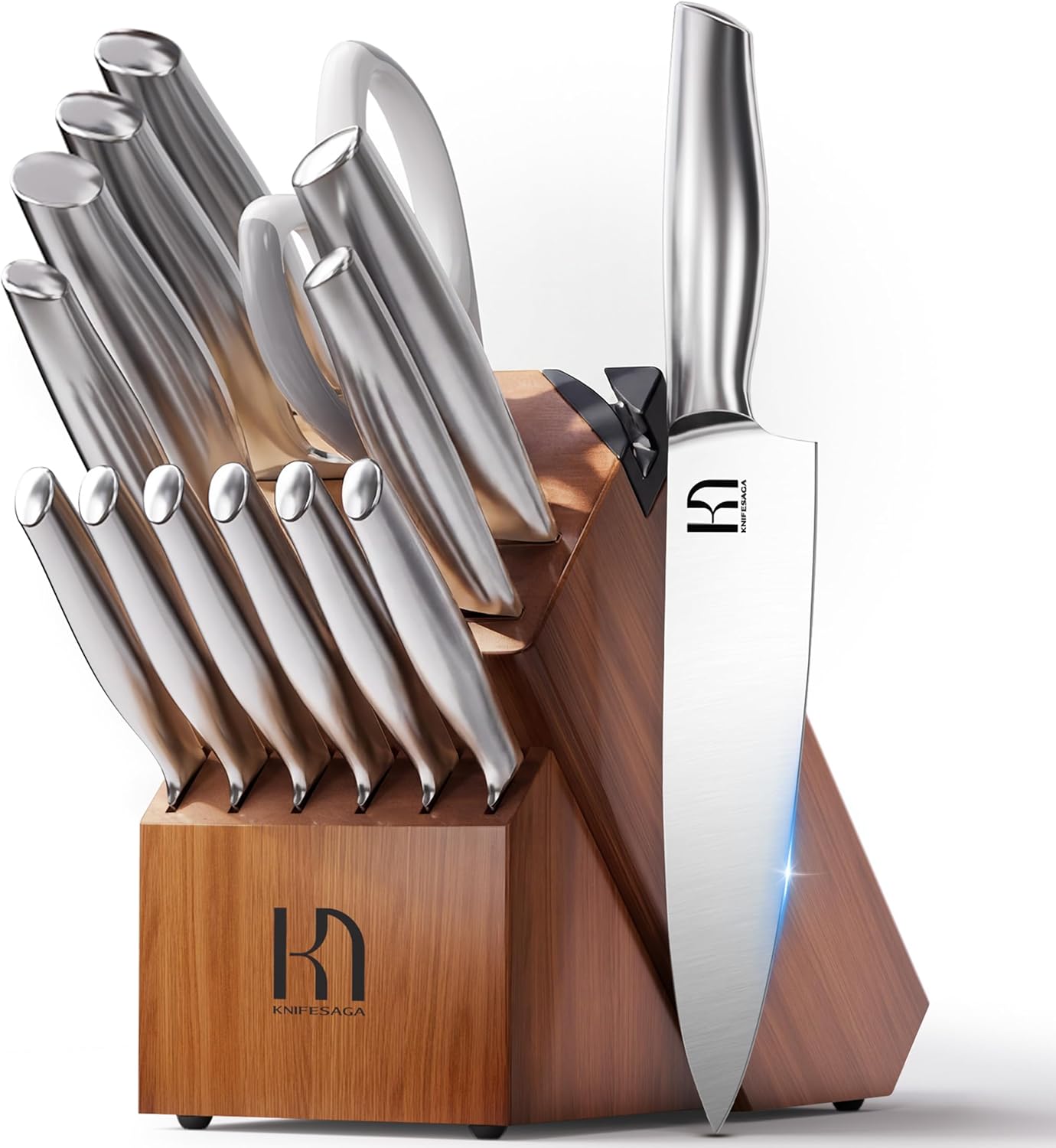 KnifeSaga 14 Pcs Knife Block Set, Premium, Razor Sharp, Japanese Steel