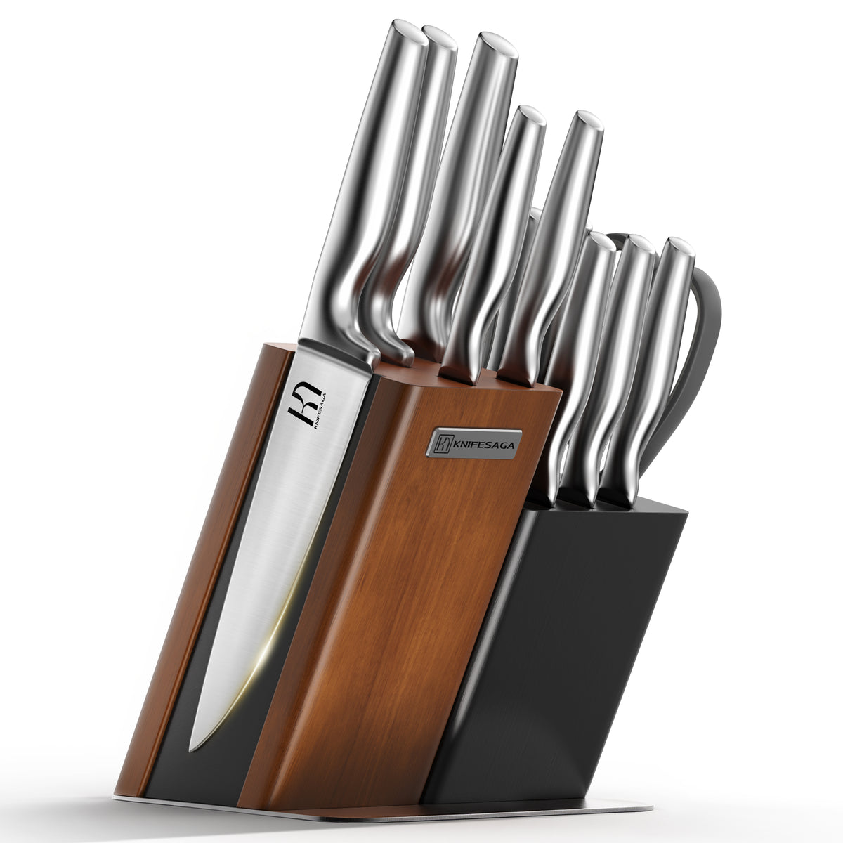KnifeSaga Kitchen Knife Set with Block, 13-Piece Sharp Stainless Steel Set