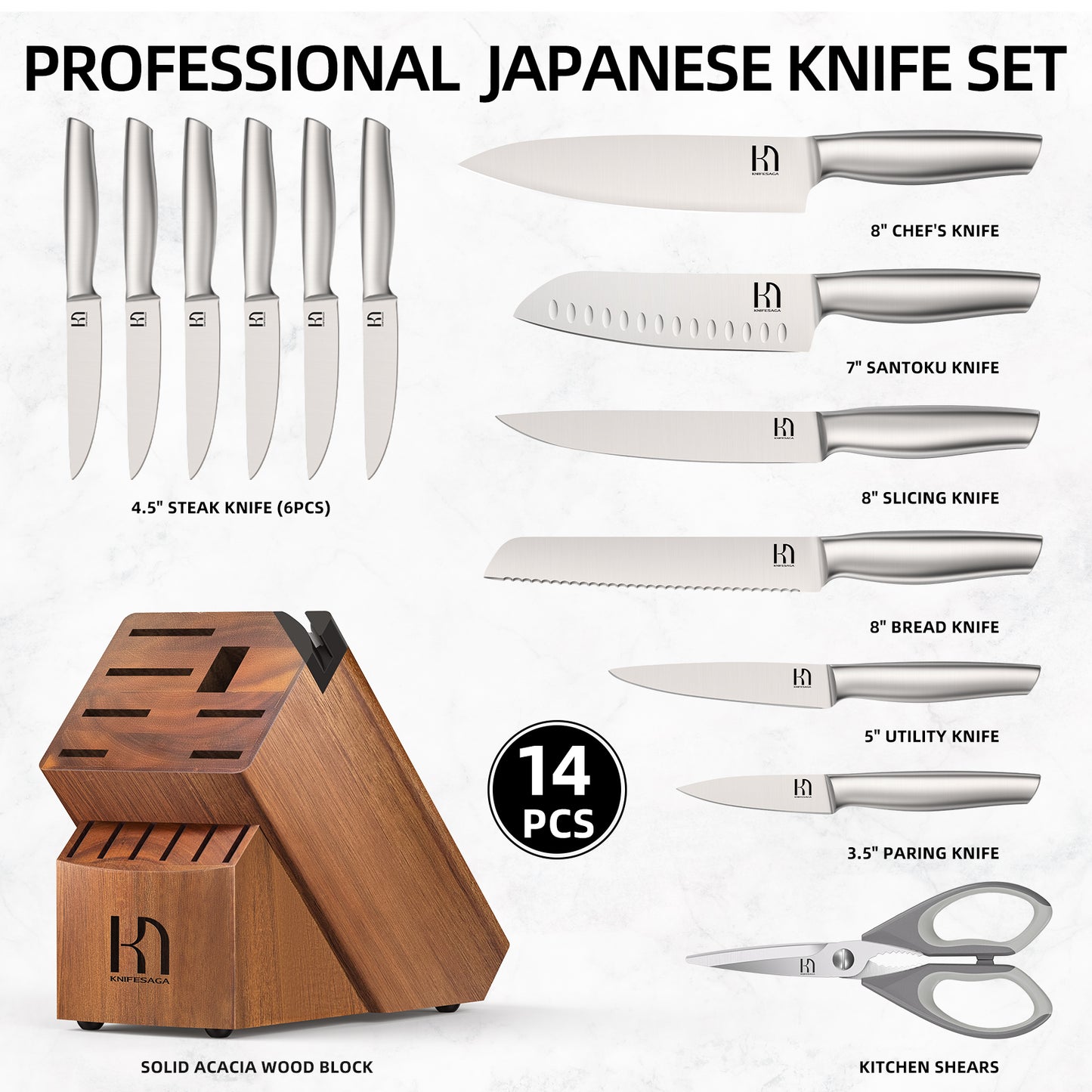 Knifesaga X3 Pro-Knife Set 14Pcs (Silver)