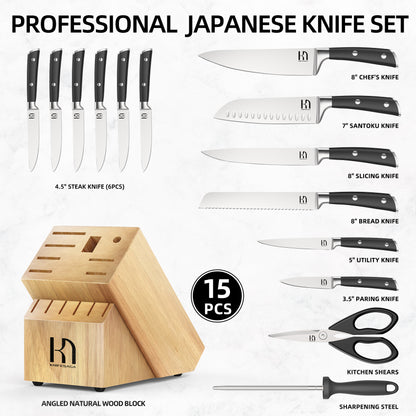 Knifesaga X3 Pro-Knife Set with Natural Wood Block